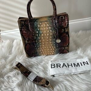NWT Brahmin Caroline reptilian ombré Melbourne Crocodile Embossed Tote